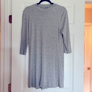 Charlotte Russe light grey ribbed jersey knit mini/midi dress,  3/4 sleeves